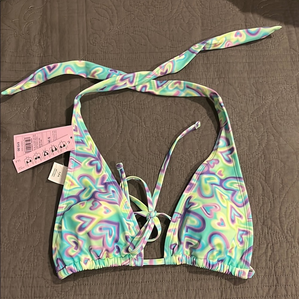 Target Wild Fable Women’s Bikini Top - Green and Purple Hearts Size Small